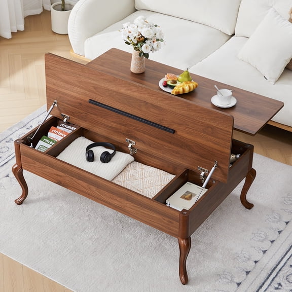 Wirrytor Lift Top Coffee Table with Storage for Living Room, Mid Century Farmhouse Center Table, Hidden Storage, Walnut color