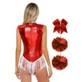 thumbnail image 2 of Doomiva Women Cheerleading Latin Dance Leotard Bodysuit Outfit Shiny Metallic Jazz Ballroom Dress Red M, 2 of 7