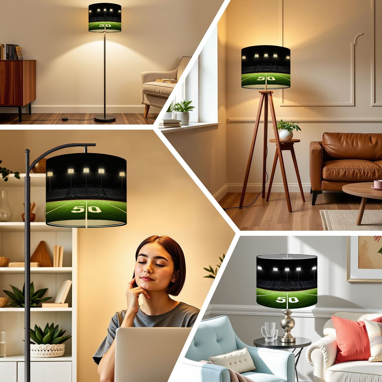 Linen Drum Lampshades Football Field 13"x13"x10" Light Shade for Table Lamps Floor Lamps Drum Lamp Shades Lampshade Replacement Kids Room Nursery Game Room Man Cave Decor Assembly Required
