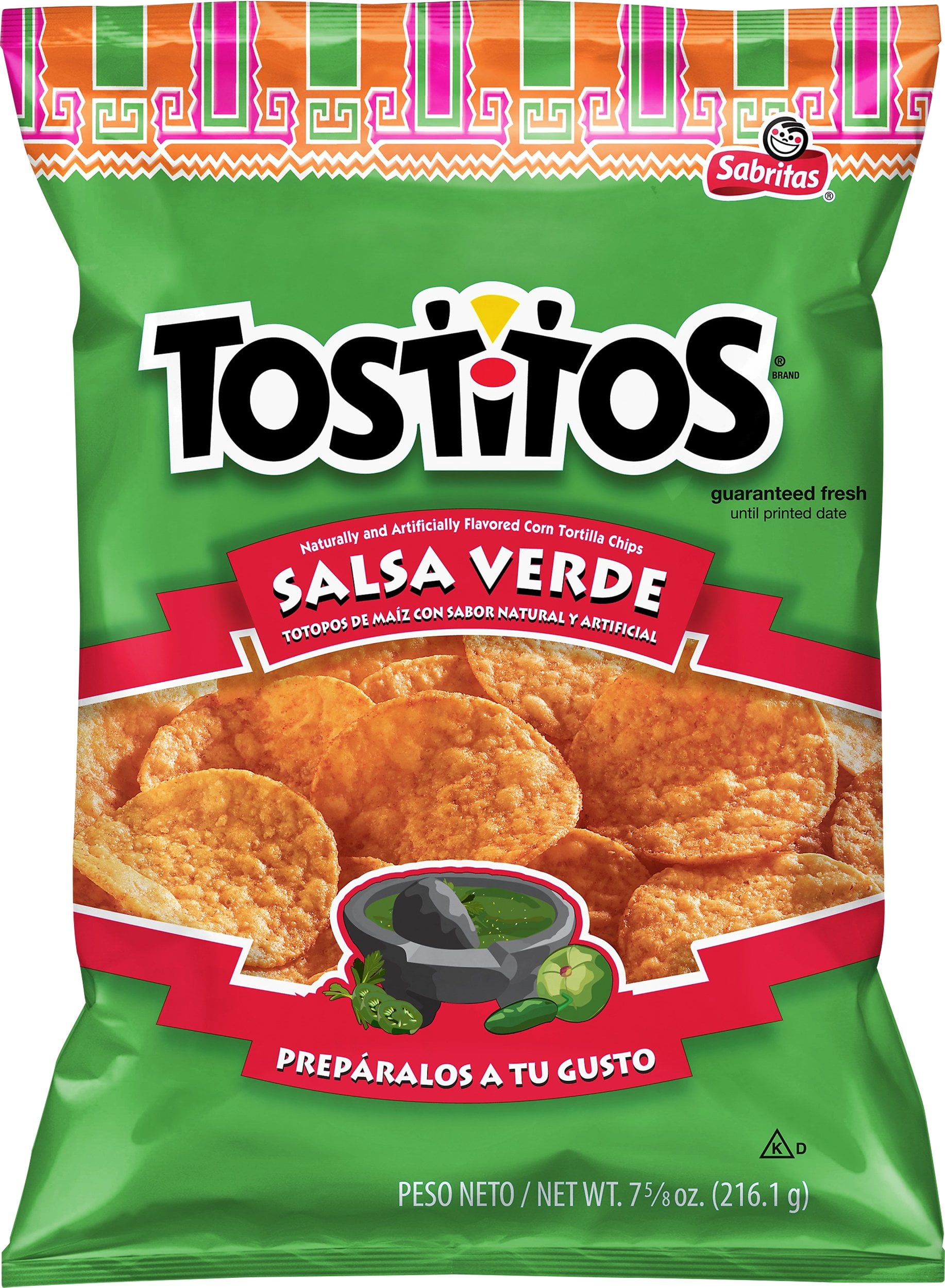 Tostitos Tortilla Chips Salsa Verde Flavored Snack Chips, 7.5 Ounce Bag