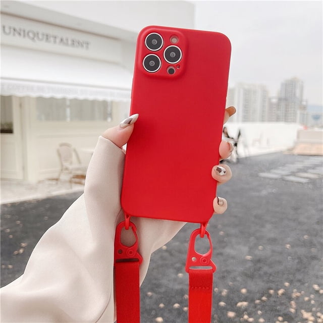 Funda de teléfono de silicona suave con cordón y correa de collar cruzado, carcasa trasera para iPhone 13, 12, 11, 14 Pro Max, X, XR, XS Max, 7, 8 Plus, SE3