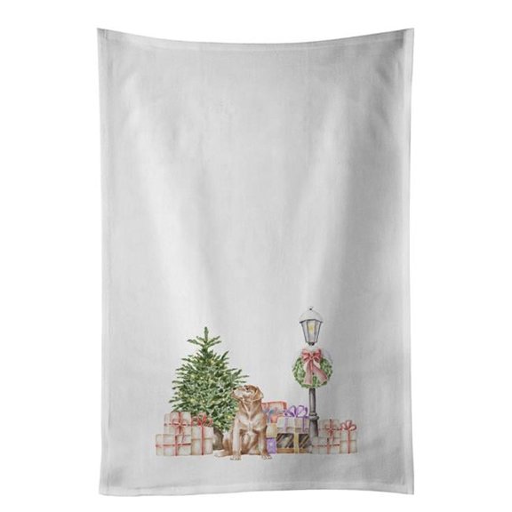Carolines Treasures CK8148WTKT 28 x 19 in. Unisex Labrador Retriever Yellow with Christmas Wonderland White Dish Towels Kitchen Towel - Set of 2