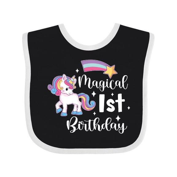 Inktastic Magical 1st Birthday Rainbow Unicorn with Star Boys or Girls Baby Bib