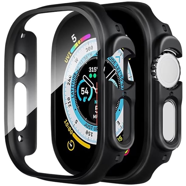 Smiling Paquete de 2 estuches con protector de pantalla de vidrio templado incorporado, compatible con Apple Watch Series 9 (2023) /Series 8 /Series 7 de 41 mm, estuche rígido para PC, cubierta protec