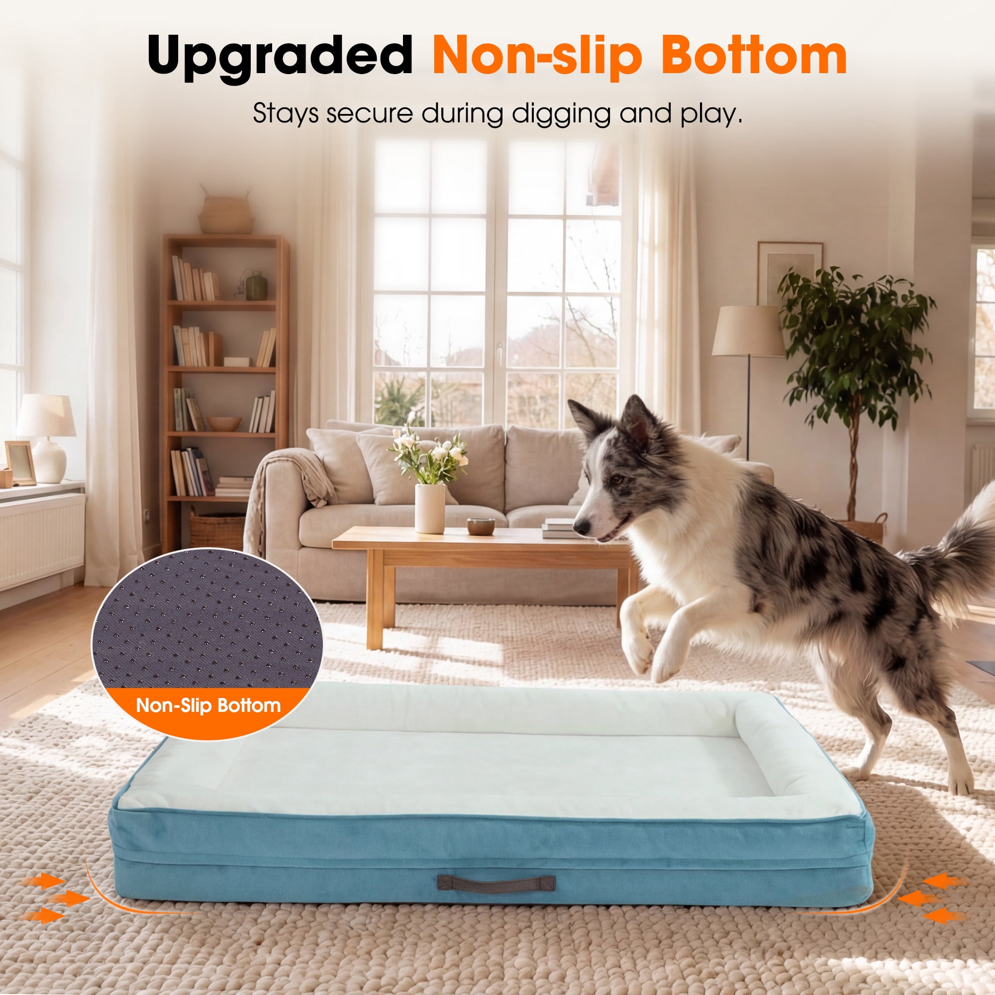 XX-Large Orthopedic Dog Bed Waterproof Pet Sofa Bed Four-Sided Bolster Cushion with Removable Washable Cover for Big Dogs Blue
