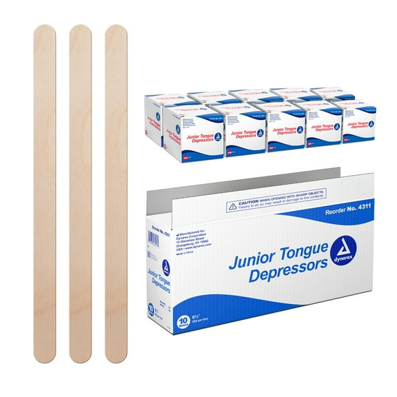 Dynarex Tongue Depressors, Non-Sterile, 5.5" Junior-Sized Length, For Mouth Checkups, Crafts, or Waxing, Beige Birch Wood - 1 Case of 5000, 10 Boxes of 500