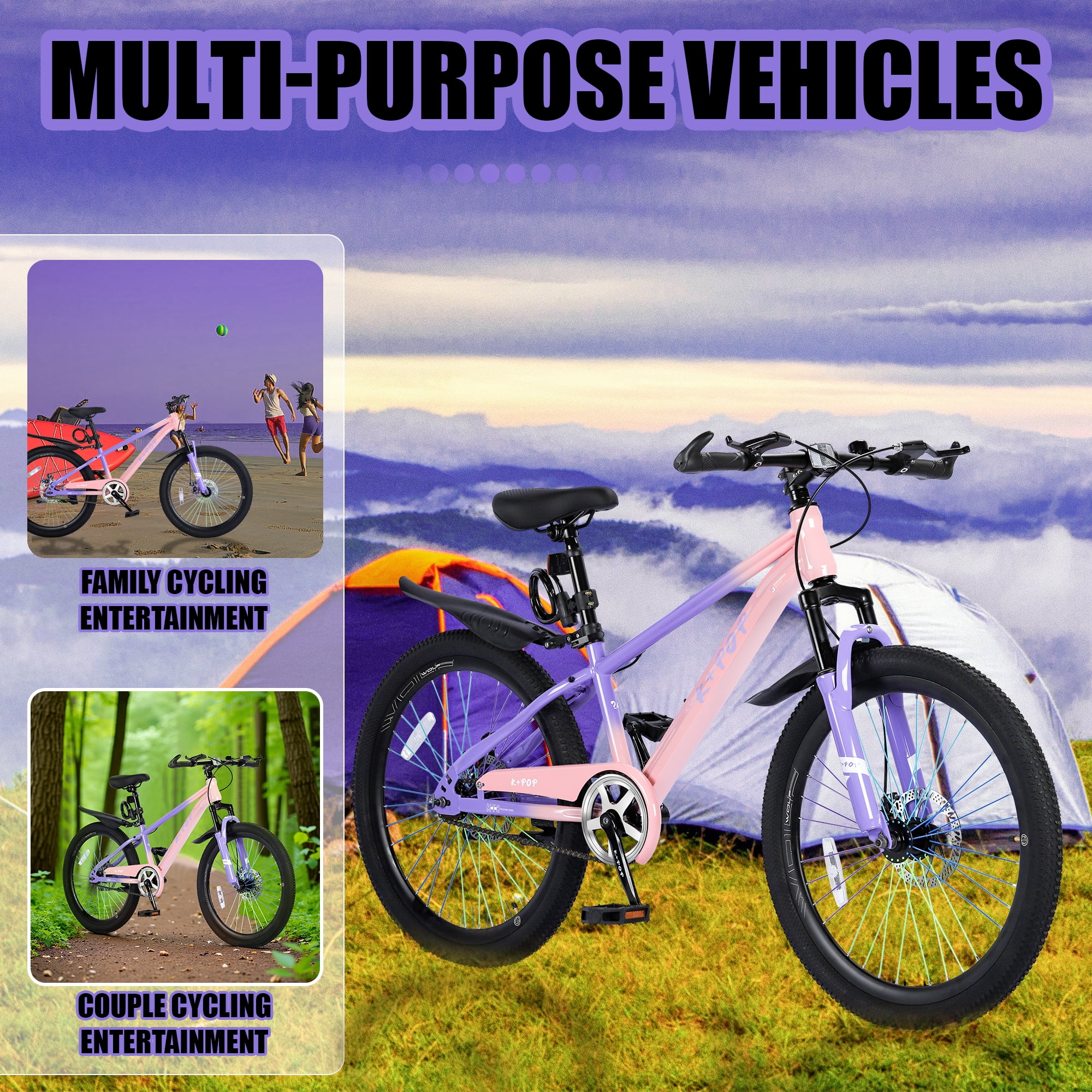 Bstjewey 20/24 Inch Kids Mountain Bike, Dual Disc Brakes, Suspension Fork, Ages 7-12