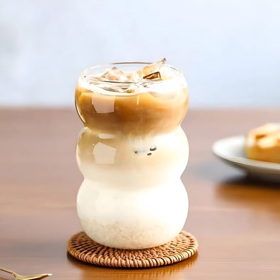 ACDANC 18 oz Iced Coffee Cup Cute Ripple Shaped Vintage Drinking Glasses Ribbed Glassware Water Glasses for Kitchen Bar Smooth