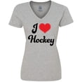 thumbnail image 3 of Inktastic I Love Hockey Women's V-Neck T-Shirt, 3 of 5