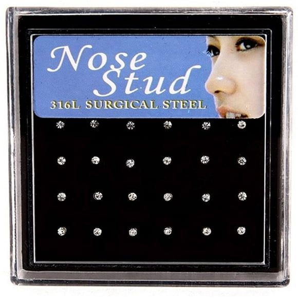 24 pcs Surgical Steel Nose Rings Nose Bone Studs Crystal Body Piercing Jewelry Nose Studs Rings