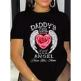 thumbnail image 1 of Women's Crew Neck T-Shirt with "Daddy'S Angel" Lettering and Love Wings Graphic, Casual Short Sleeve Top for All Seasons, 1 of 5