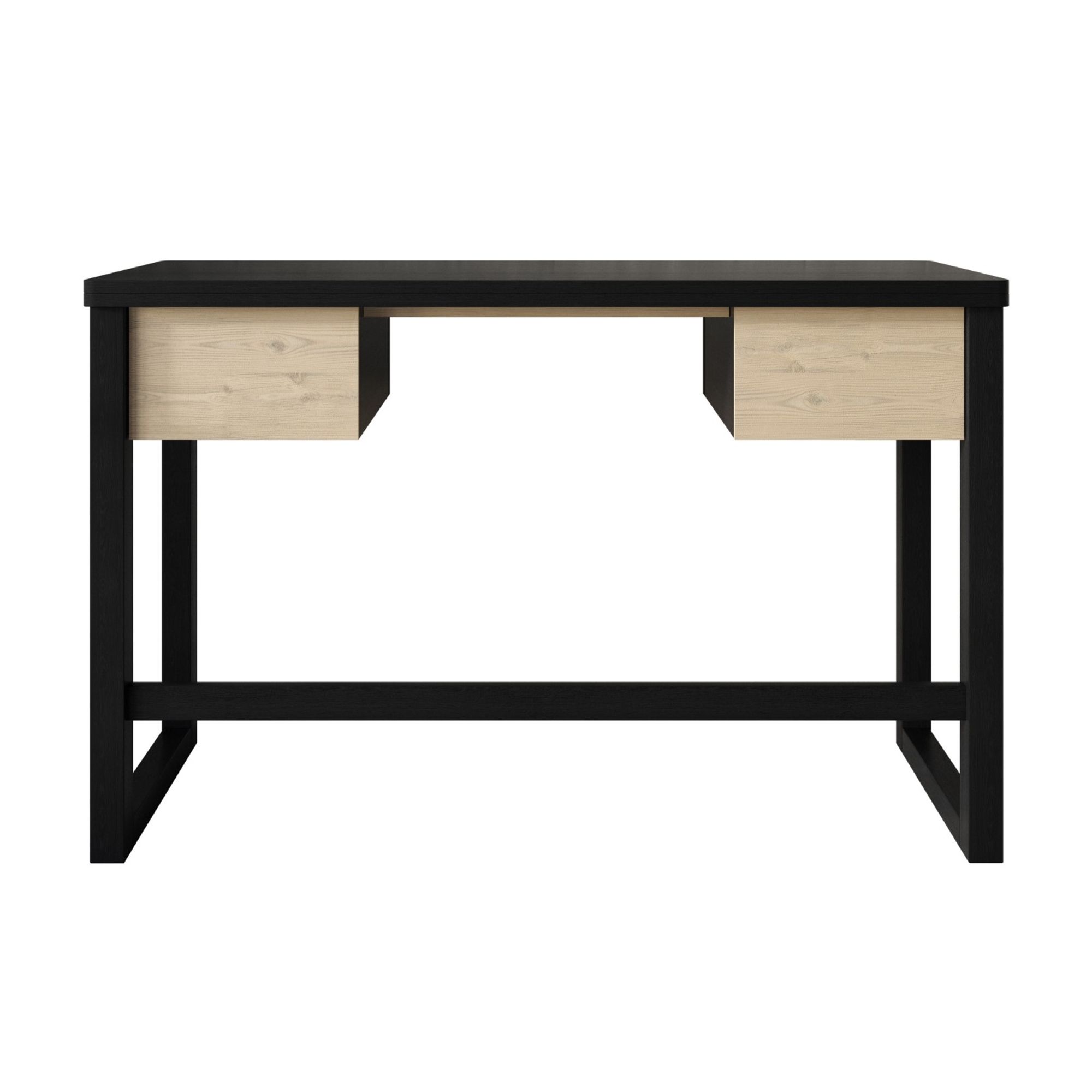 Home Design Dario Writing Desk with Spacious Tabletop and 2 Built-In Drawers, Modern Clean-Lined Design for Home Office, Study Area, or Creative Space, Black