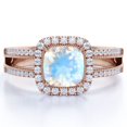 thumbnail image 1 of JeenMata Anillo de Bodas Vintage con Halo de Moissanita y Piedra Lunar Arcoíris de Talla Cojín de 1,75 Uds en Oro Rosa de 18 K sobre Plata, 1 of 6