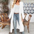thumbnail image 2 of Htigea Knit Ribbed Cardigan for Women Lace Trim Long Sleeve Casual Loose Everyday Coat Fashion Shacket Cardigans White S, 2 of 9