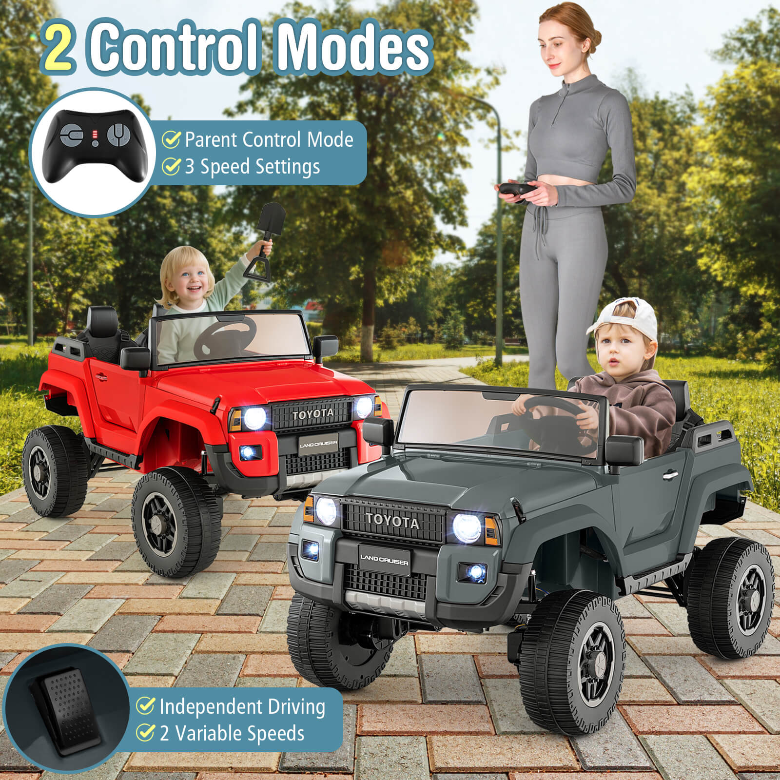 Costway 24V 2 Seater Ride on Car for Kids Licensed Toyota LC250 Ride on Truck with Remote Gray