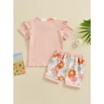 thumbnail image 5 of Aojekbee Girls Summer 2PCS Shorts Sets Short Sleeve Crewneck Ruffle Tops Floral Shorts Sets, 5 of 10