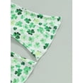 thumbnail image 7 of Baby Girl St. Patricks Day Outfits 3 6 9 12 18 Months Clover Print Romper Onesie Flared Pants Headband 3Pcs Spring Fall Clothes, 7 of 7