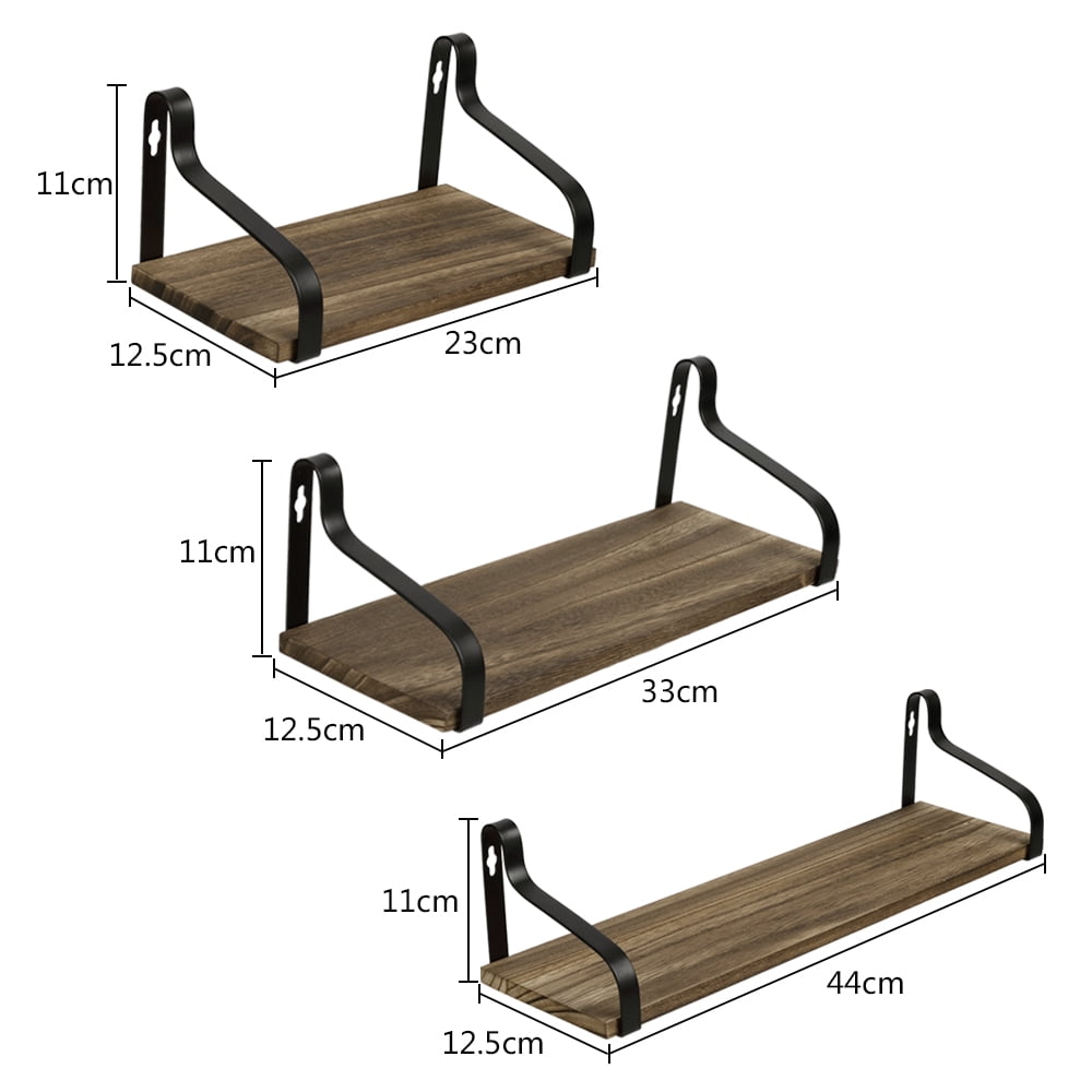 Kepooman 3PCS Floating Shelving, Wall Mounted Rustic Wood Shelves Metal Brackets Storage Set for Bathroom Bedroom Living Room Kitchen, Walnut Kepooman 3PCS Floating Shelving, Wall Mounted Rustic Wood Shelves Metal Brackets Storage Set for Bathroom Bedroom Living Room Kitchen, Walnut