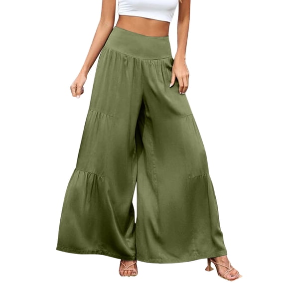 Outfmvch Wide Leg Linen Pants for Women Long Lounge Travel Pants Wide Leg Linen Pants Culottes for Womens Long Lounge Pant Gauchos for Women Baggy Linen Wide Leg Women's Culottes Army Green S-2XL