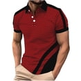 thumbnail image 2 of Wavsuf Summer polo Shirt Mens polo T-Shir Round Neck Stripe T-Shirt Wine Size 3XL, 2 of 4