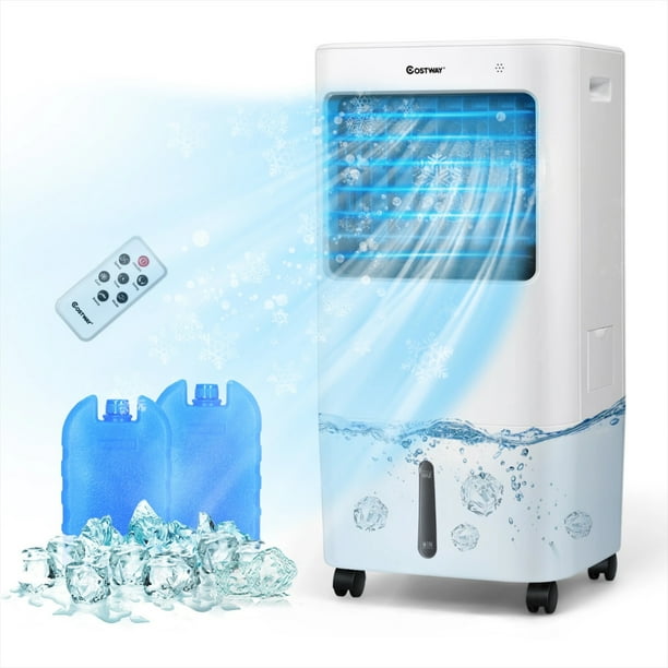Costway Enfriador de Aire Evaporativo 3 en 1 Ventilador Portátil Humidificador 3 Modos 4 Velocidades Control Remoto 37 x 32 x 75 cm Blanco