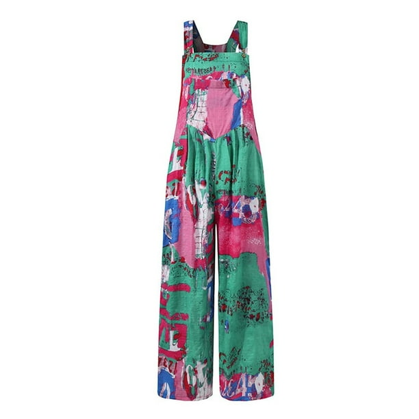 SAYOO Mono estilo suelto para mujer, cuello cuadrado, sin mangas, con hombros descubiertos, de una pieza, amarillo/verde/rojo SAYOO Impresión irregular,S M L XL XXL