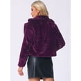 thumbnail image 4 of DARING DIVA Women's Cropped Jacket Notch Lapel Faux Fur Fluffy Coat XS Grape Purple, 4 of 6