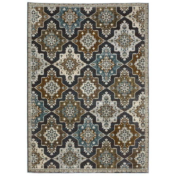 Oriental Weavers Ellington Area Rug - ELL07 - 5'3" x 7'6" - in Grey/ Blue - Vintage Inspired, Stain Resistant, Family and Pet Friendly , Bedroom, Office Rug