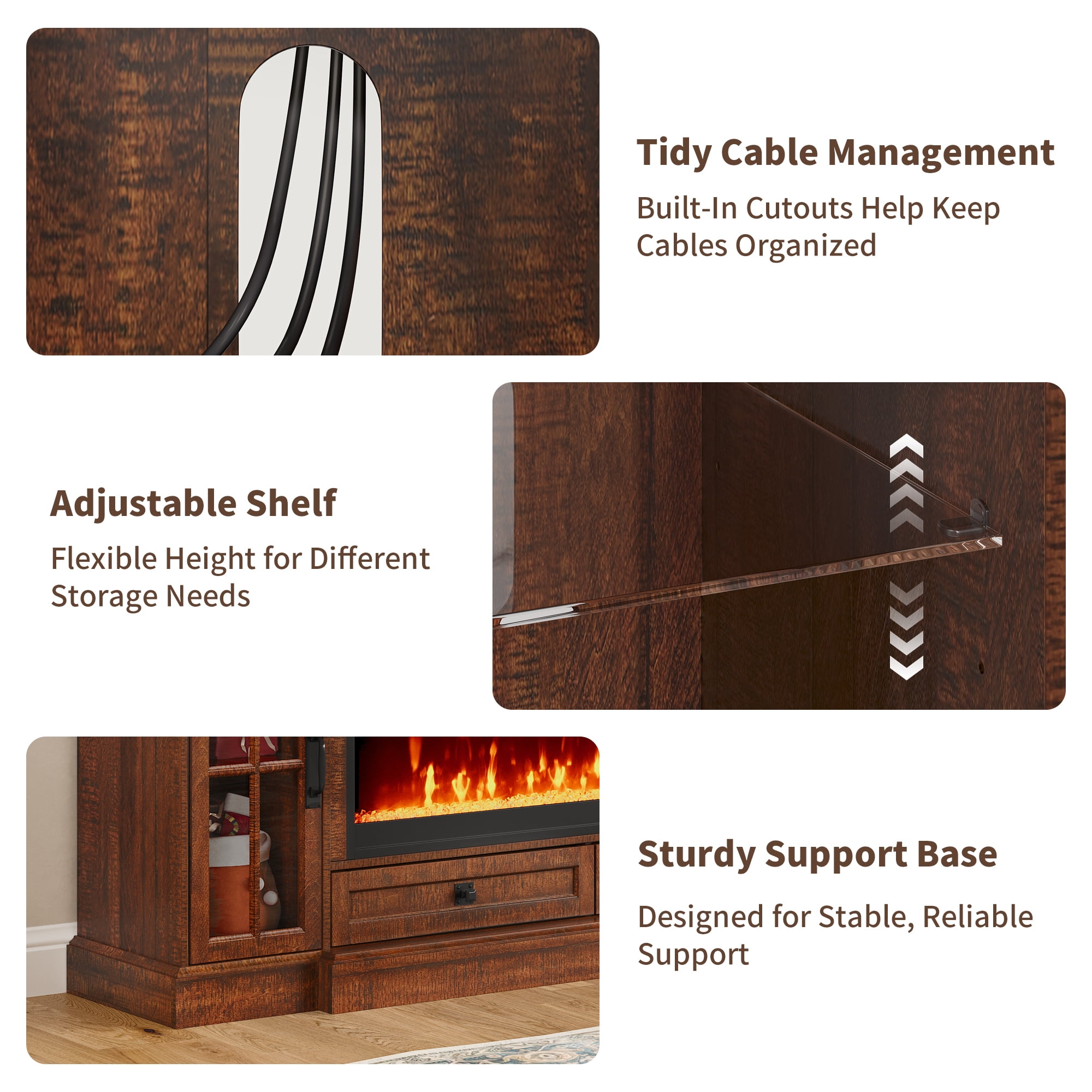 OKD TV Stand with Fireplace for 80 inch TVs, Farmhouse Entertainment Center with Storage, Reclaimed Barnwood