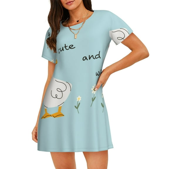 Logiee funny goose Print Nightgowns for Women,Soft Short-Sleeved Lightweight Sleepwear, Loose Sleepshirts