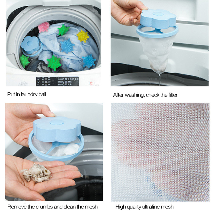 5Pcs Washing Machine Floating Lint Mesh Bag Flower-Type Washing Machine Hair Remover Filter Net Pouch Reusable Floating Pet Fur Catcher