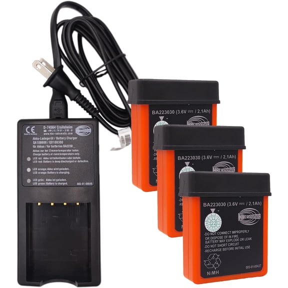 (3Pc BA223030 Batteries   1Pc Charger) 3.6V 2100mAh BA223030 HBC Remote Control Rechargeable Battery with AC 100V ~ 240V D-74564 QA108600 Charger
