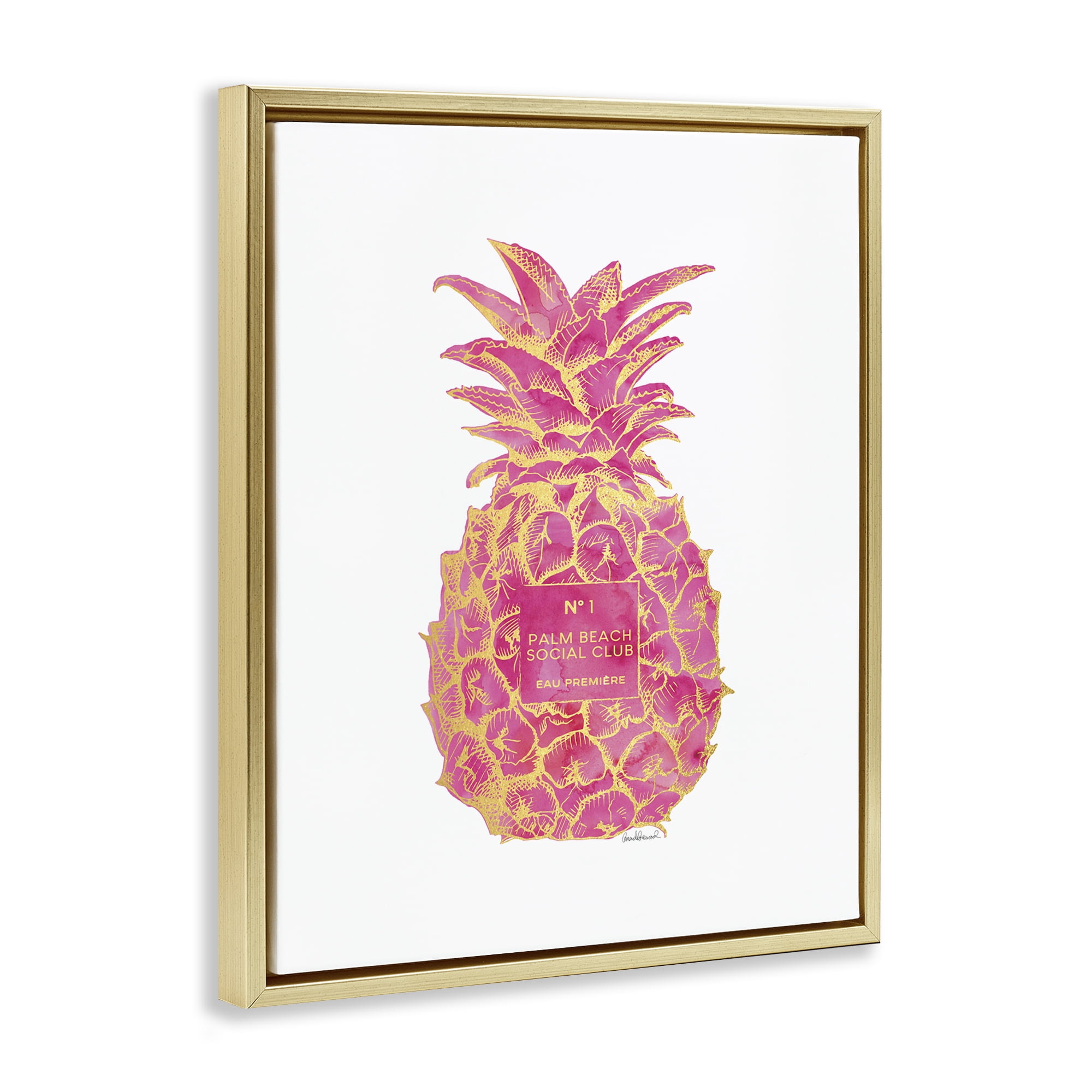 Stupell Industries Glam Ornate Pineapple Food & Beverage Painting Gold Floater Framed Canvas Art Print Wall Art, 17 x 21