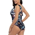 thumbnail image 4 of Picia Flowers ad Butterflies Pattern Women's One Piece Swimsuits,One Shoulder Swimwear Asymmetric ,Ruffle Monokinis Bathing Suits,High Waisted Flattering Bathing Suits-Large, 4 of 8