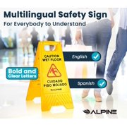 Alpine 24 Inch Caution Wet Floor Sign - Bilingual Safety Warning Sign to Easily Avoid Slippery Accidents in Businesses & High Traffic Areas