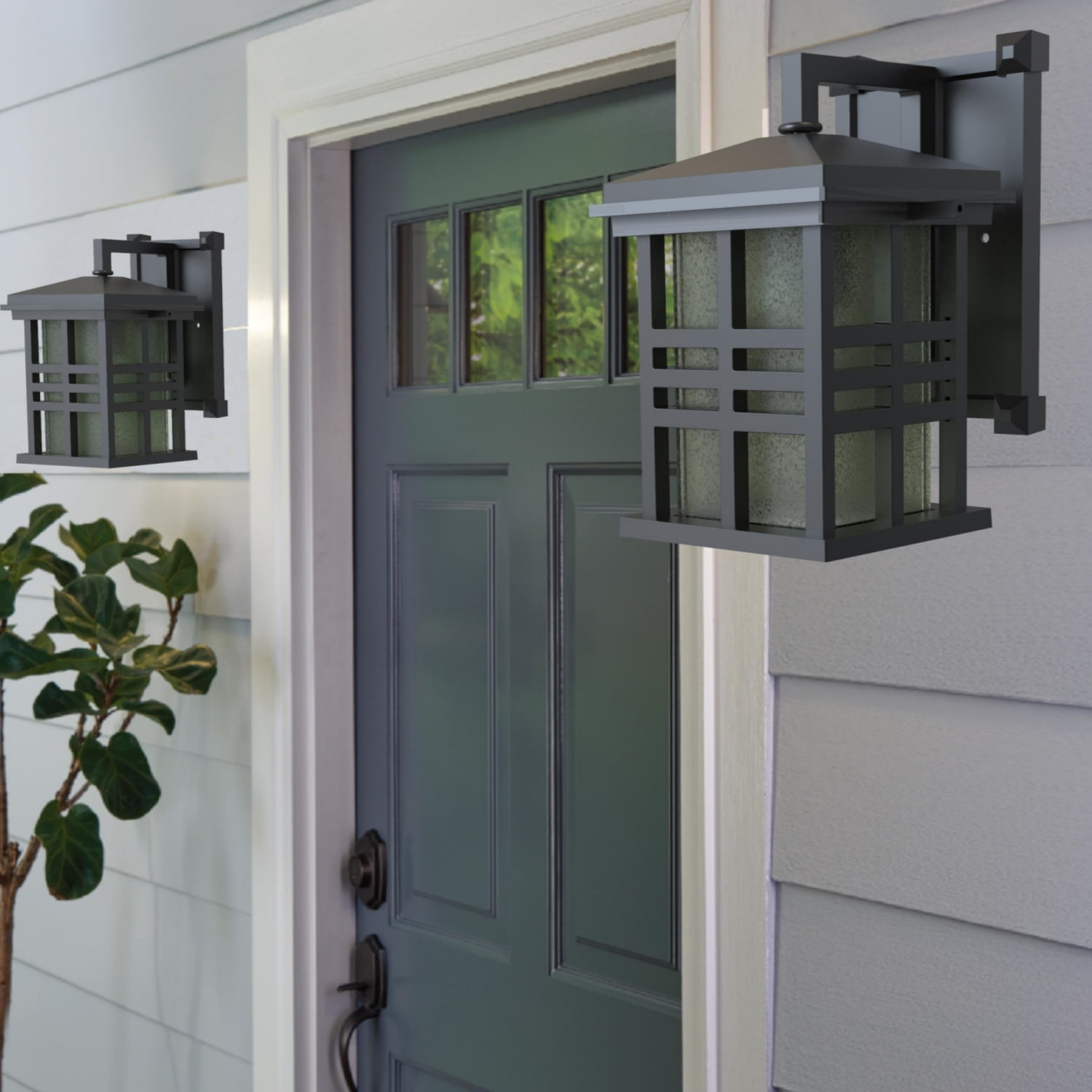 Better Homes & Gardens 9.8" Farmhouse Bronze Outdoor Wall Light, Metal Fixture Stained Glass Shade