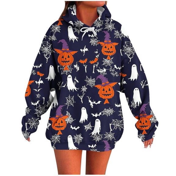 APEXFWDT Halloween Hoodie for Women Halloween Graphic Oversized Sweatshirt Long Sleeve Novelty Pullover Top