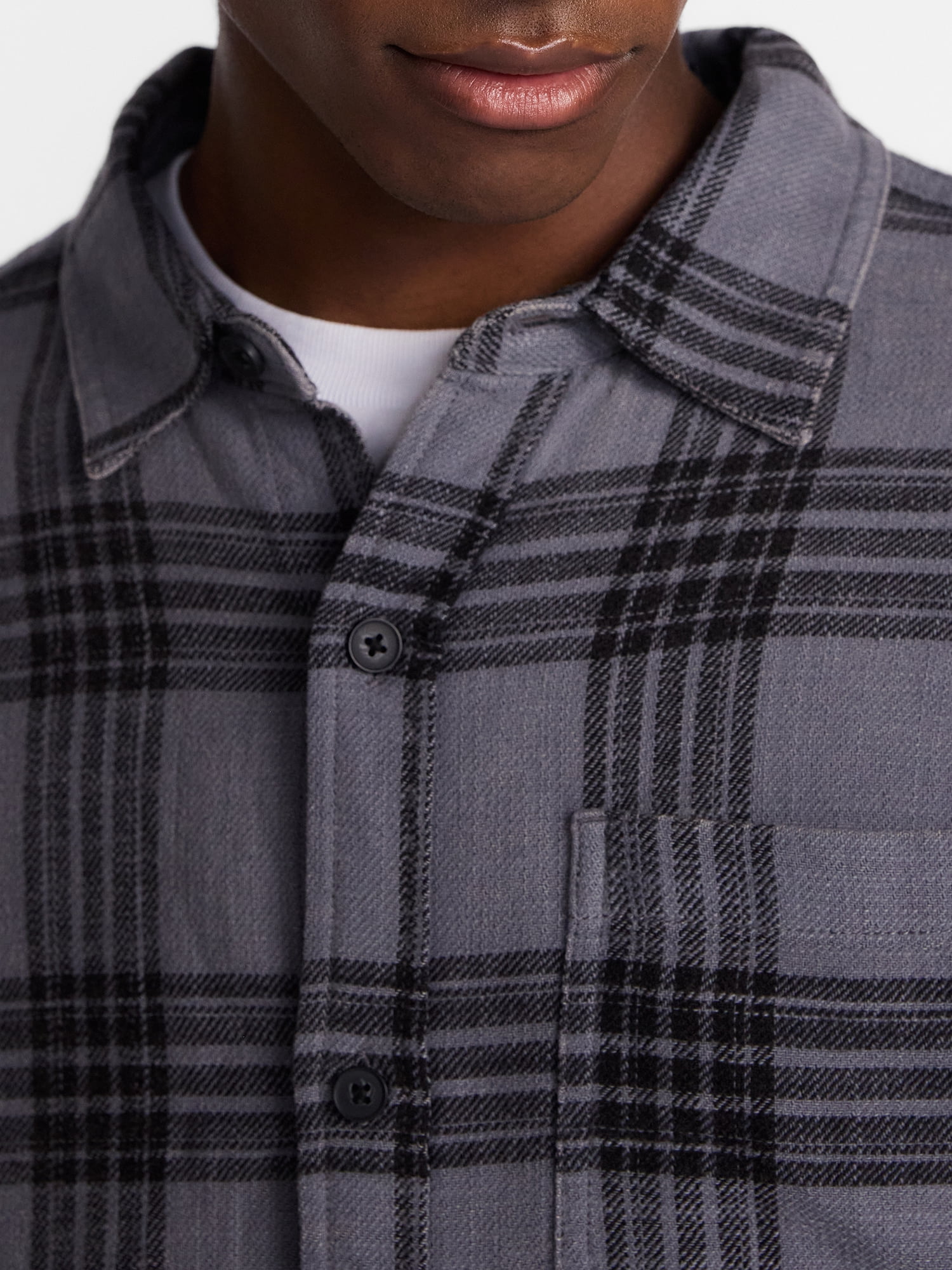 No Boundaries Boxy Fit Grunge Flannel Shirt with Long Sleeves, Men's XS-4XLT