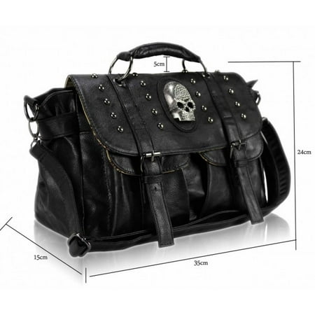 Black Leather French Purse - Fashion Women'S PU Leather Bag Punk Skull Rivet Design Handbag Satchel Messenger Crossbody Shoulder Bag