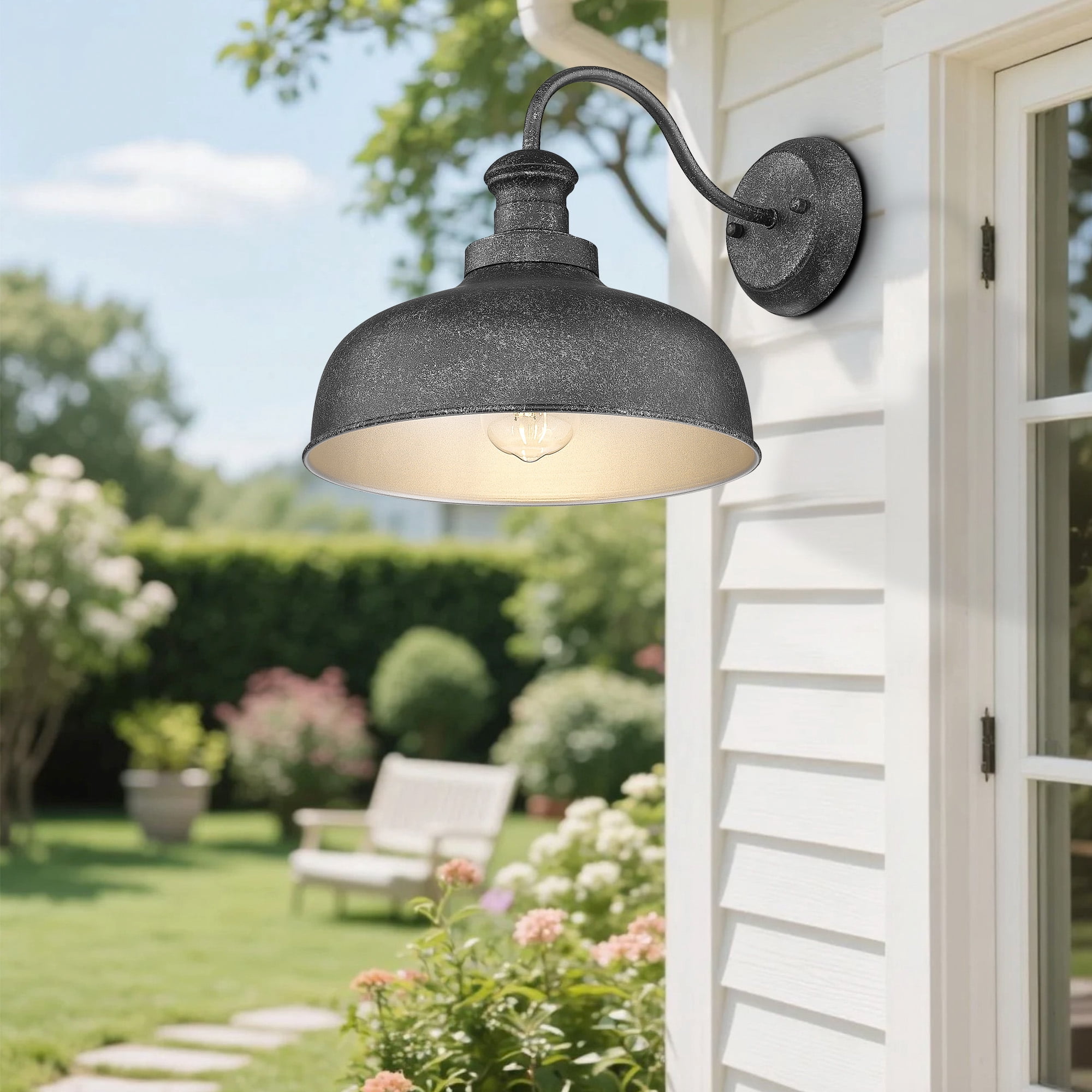 Outdoor Barn Light for Farmhouse, Anti-Rust 11.5 Inch Dome Exterior Wall Mount Lights Fixture ,Weather Resistant Outdoor Wall Sconce Lighting for Porch, Garage, Patio, Entryway(Antique Silver,,2Pack)