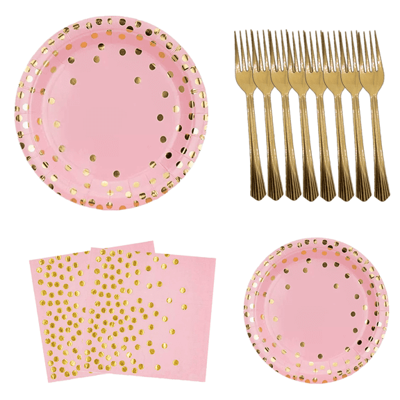 80 Pcs Pink and Gold Paper Plates Party Supplies for 20 Guests Disposable Party Decorations Dinnerware Golden Dot Paper Plates Napkins Gold Plastic Forks for Wedding Birthday
