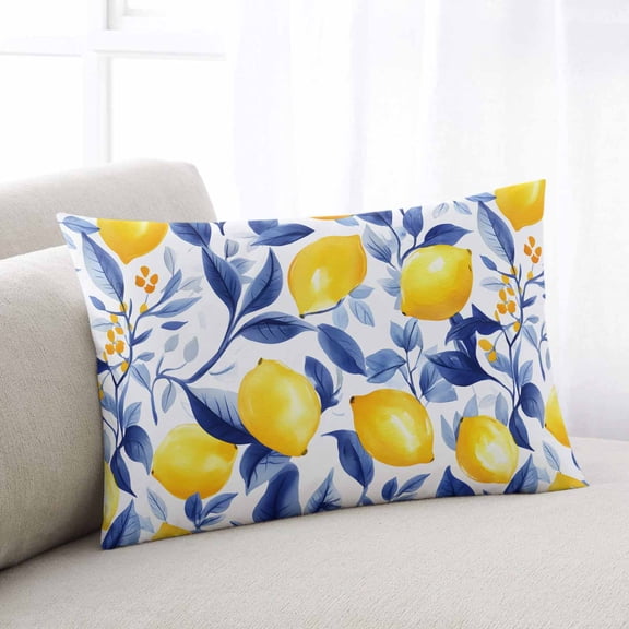Summer Lemon Standard Pillow Covers, Watercolor Yellow Blue Garden Floral Soft Breathable Throw Pillow Cases with Invisible Zipper, Decorative Pillowcase Pillows Protectors for Sofa Bed Chair 20"x26"