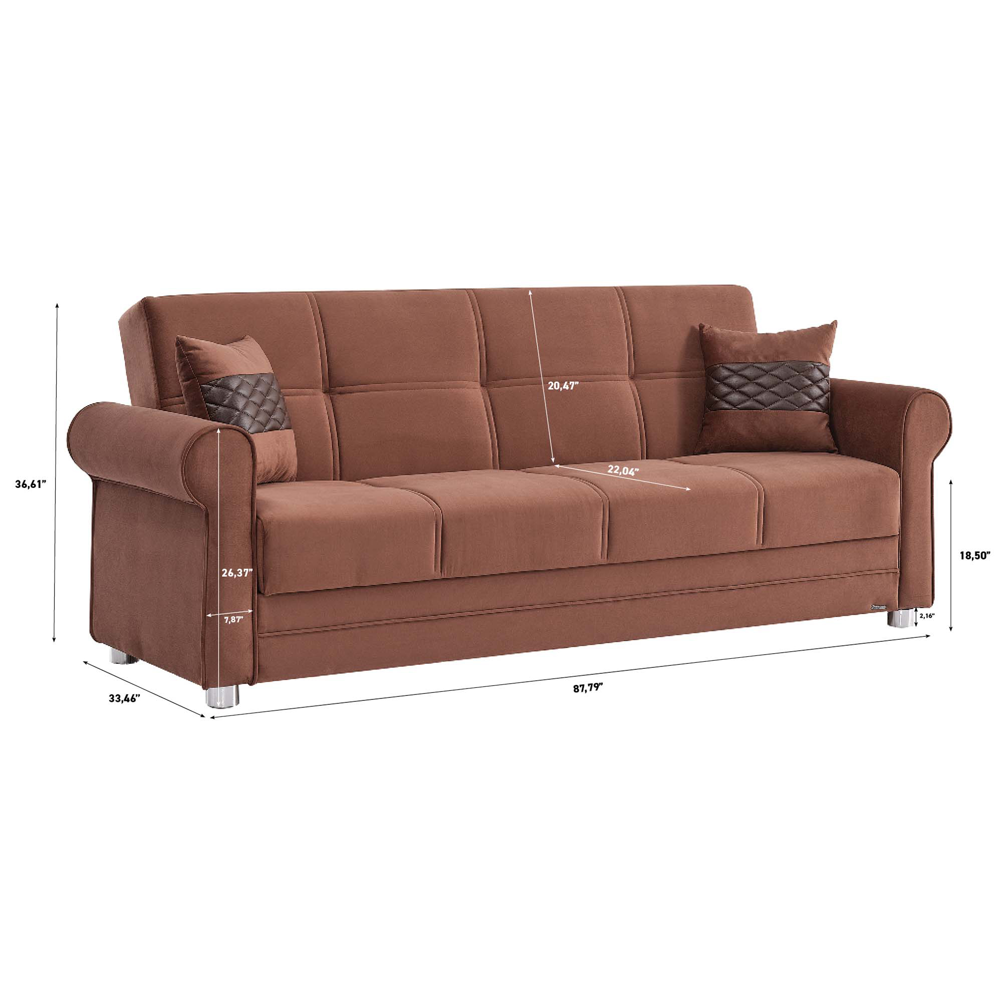 Ottomanson Convertible Sleeper Sofa Bed with Hidden Storage, Firm Comfort Couch, Brown