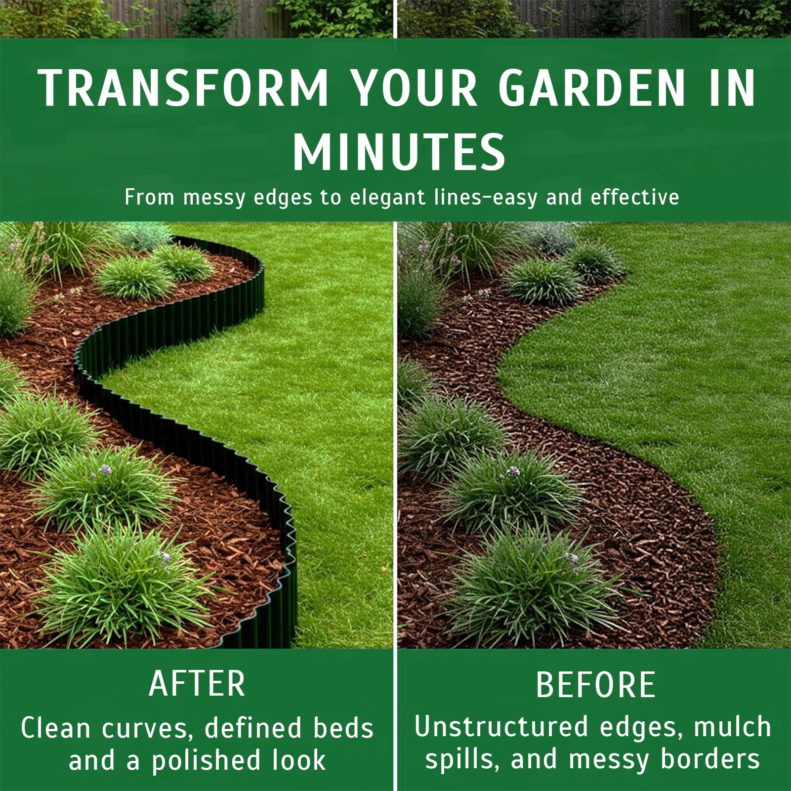 40FT Galvanized Steel Landscape Edging Roll, 6" Tall Sturdy Flexible Corrugated Metal Lawn Border for Garden, Pathway & Flower Beds, Black