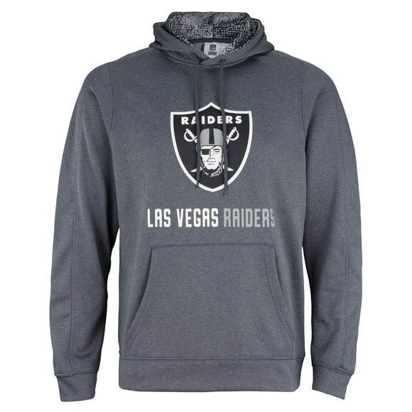 Zubaz NFL Mens Heather grey Fleece Hoodie With Static colored Hood, Pro Football Hoodie, Las Vegas Raiders, SMALL