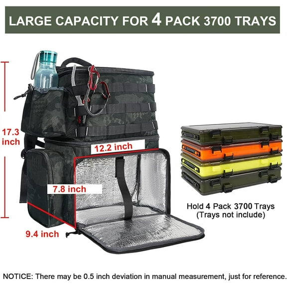 Fishing Backpack - Water Resistant Tackle Box with Rod Holders & Cooler, Perfect for Men's Outdoor Adventure