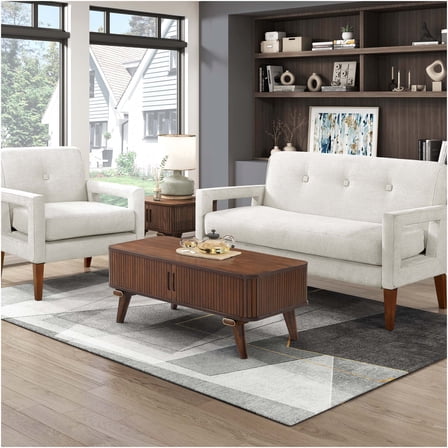 JERFIT Modern Loveseat and Chair Set with Reversible Cushions, Beige Chenille Sofa Set for Small Space, Living Room Furniture with Solid Wood Legs
