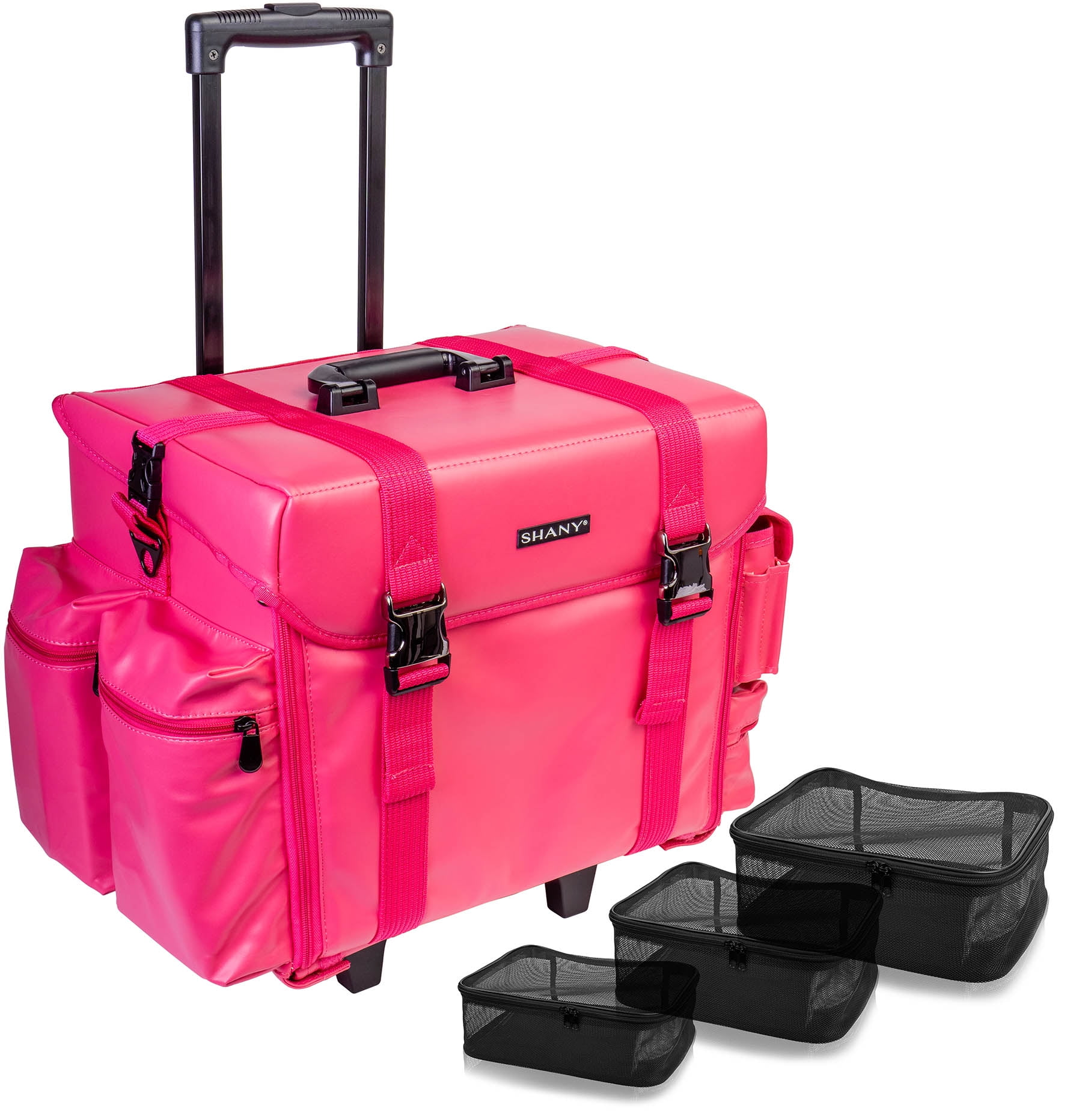 SHANY Makeup Artist Soft Rolling Trolley Cosmetic Case with Free Set of Mesh Bags Sweetheart