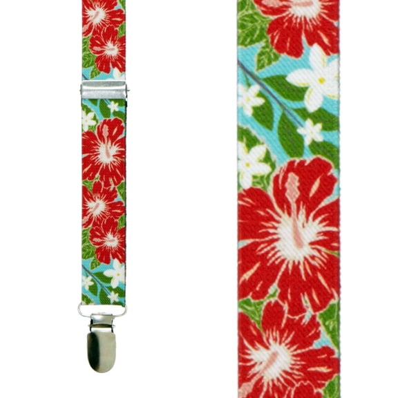 SuspenderStore Hibiscus Suspenders - 1-Inch Wide Elastic - Clip - 2 Sizes