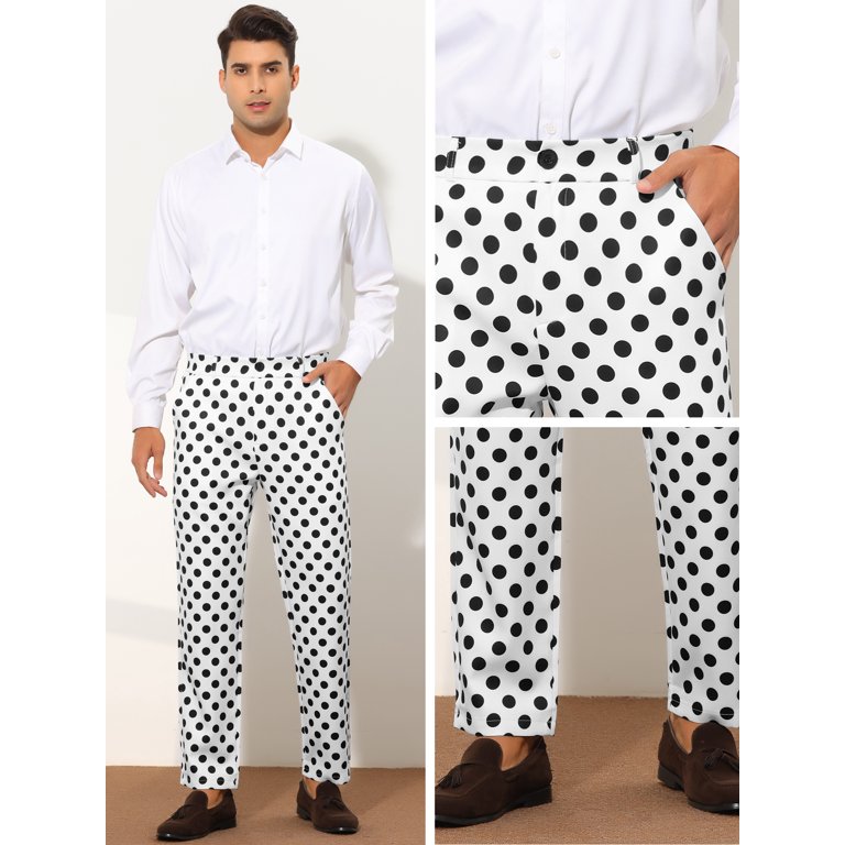 Unique Bargains Men's Polka Dot Dress Pants Regular Fit Flat